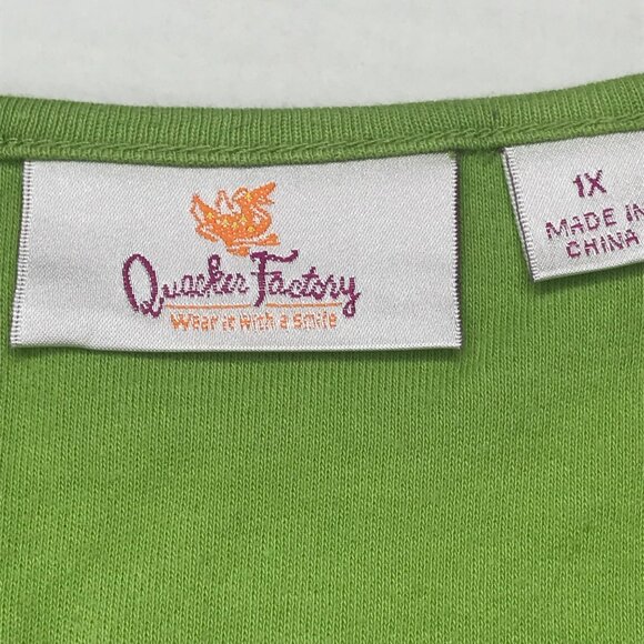 Quaker Factory Women's 1X Top Green With Sequins Trim 3/4 Sleeve Preowned - Picture 3 of 12